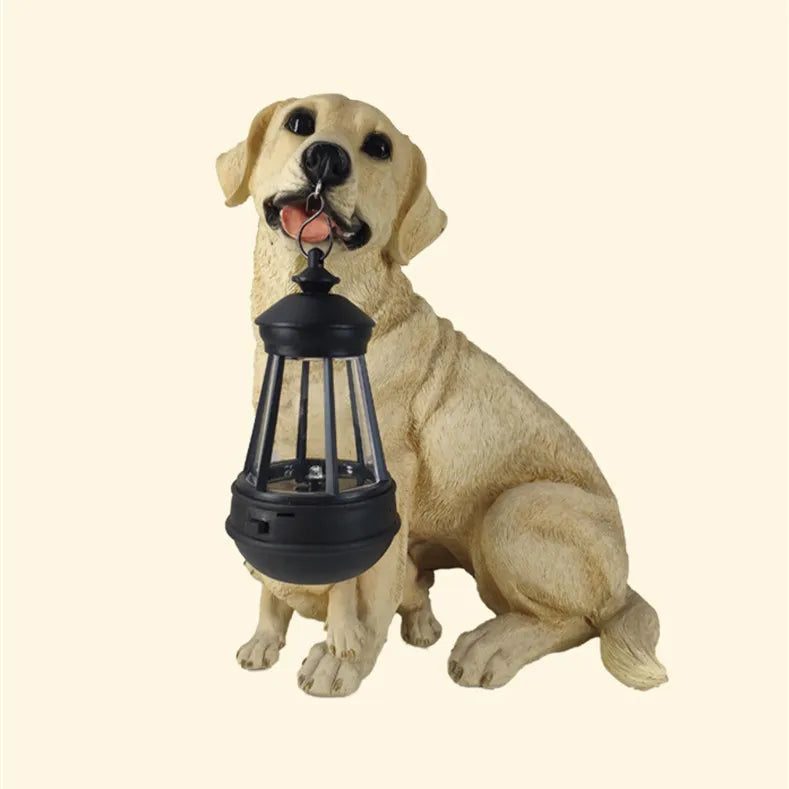 Solar-Powered Outdoor Resin Dog Statue Lamp | Bowlift