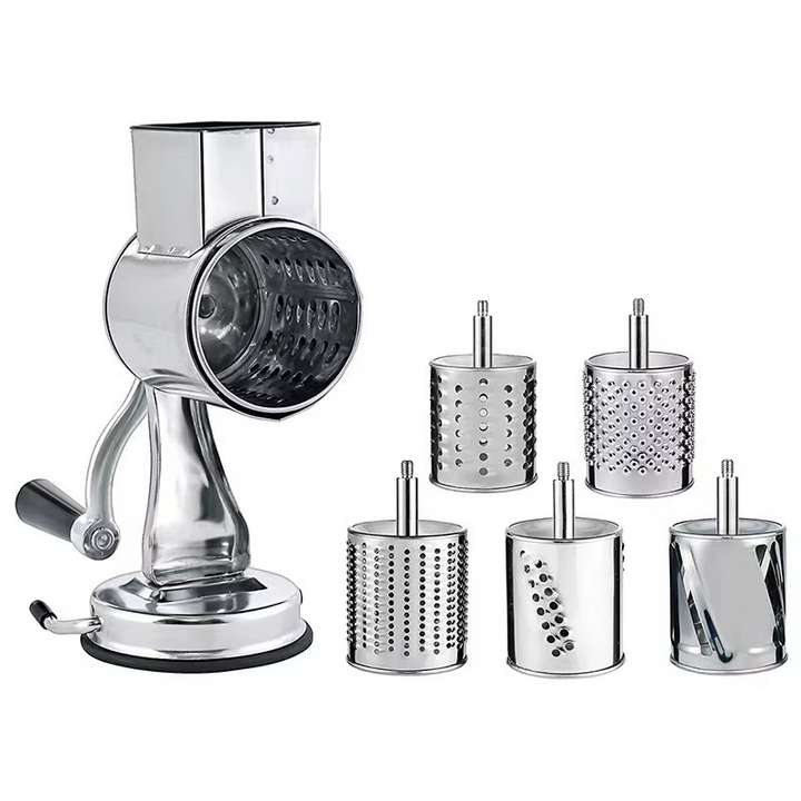 BowLift | Rotary Vegetable Grater with 5 Stainless Steel Blades, Suction Cup Base, Dishwasher Safe