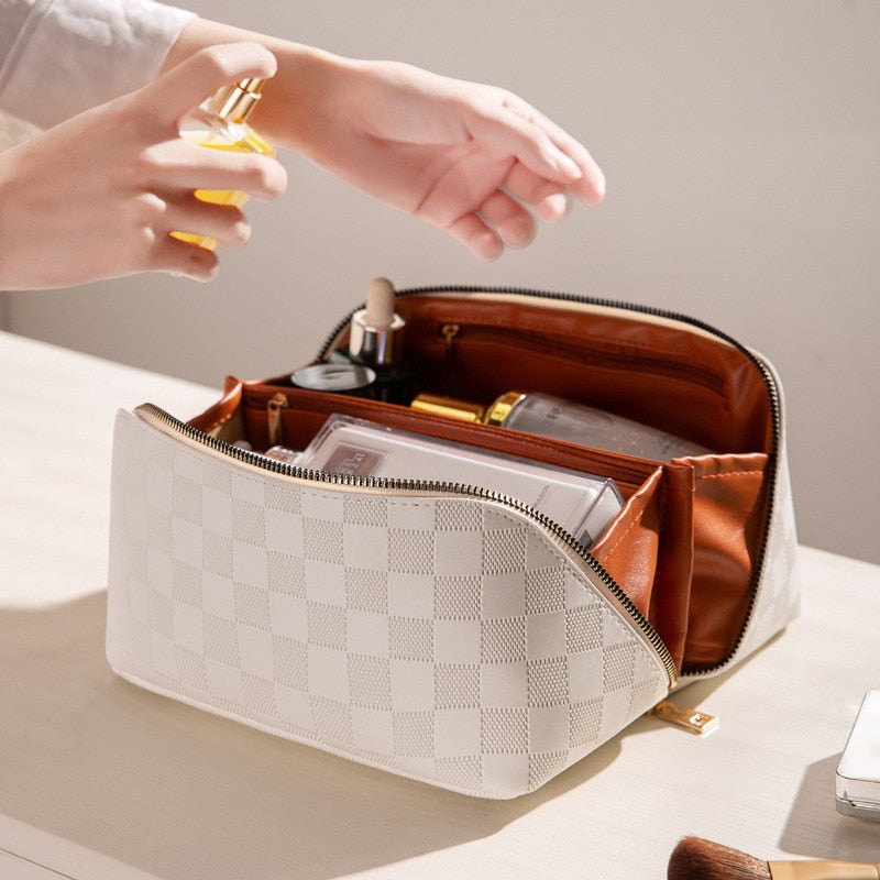 BowLift | Velvoria Luxury Cosmetic Bag for Travel & Home | With Compartments & PU Leather | Water-Repellent & Versatile