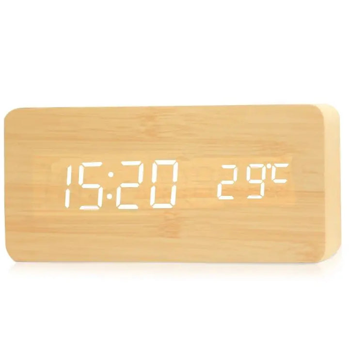 Digital LED wooden clock with temperature display, alarm function and modern design – Perfect for bedroom or office, energy-saving and stylish | Bowlift