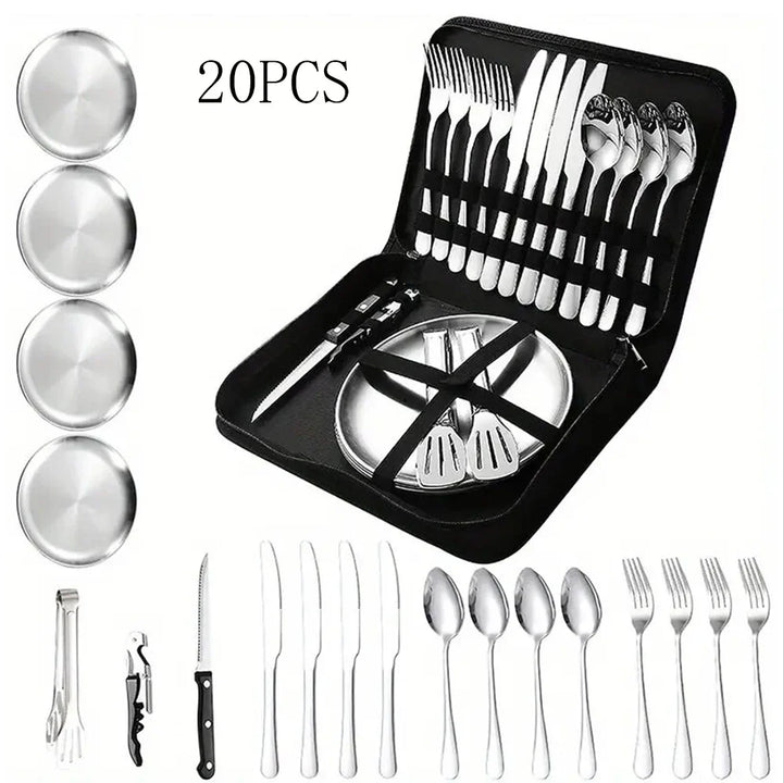BowLift | Camping Cutlery Set Silviora Gear | 10/20-piece | Stainless Steel | For Outdoor, Picnic & Travel