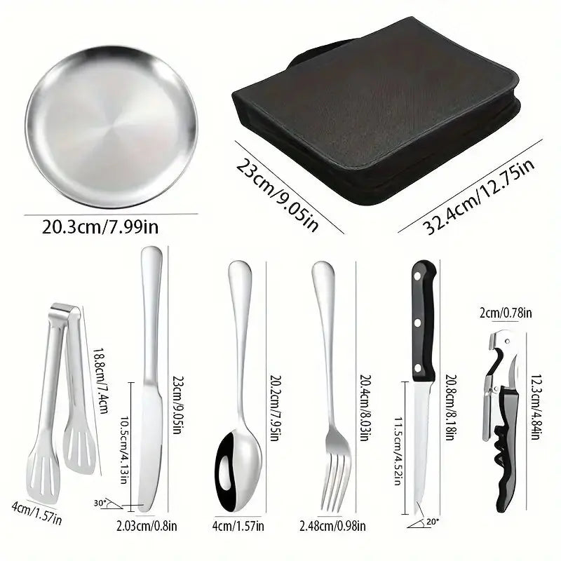 BowLift | Camping Cutlery Set Silviora Gear | 10/20-piece | Stainless Steel | For Outdoor, Picnic & Travel