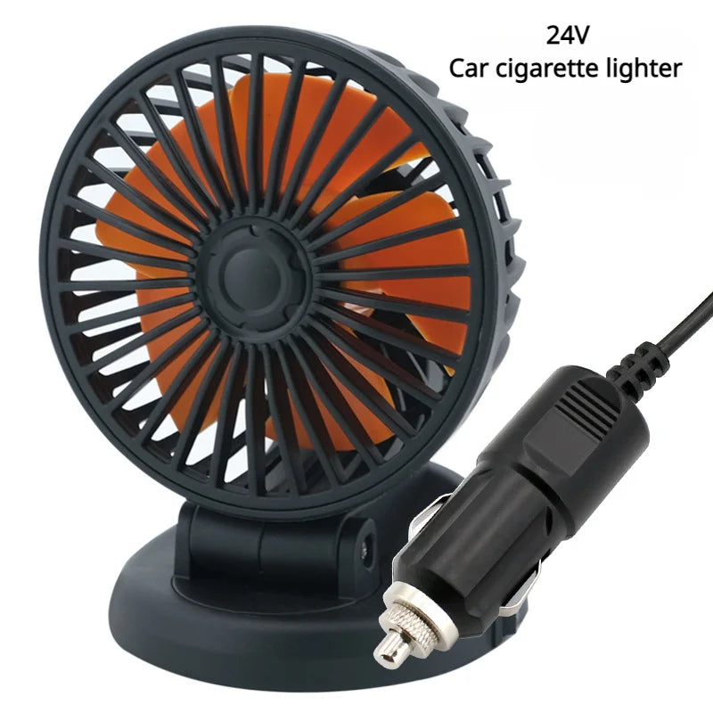 360° Adjustable Car Fan - 3-Head Automotive Electric Fan - USB/12V/24V - 2 Speeds - Silent Cooling for Home, Desk, Office & Car | Bowlift