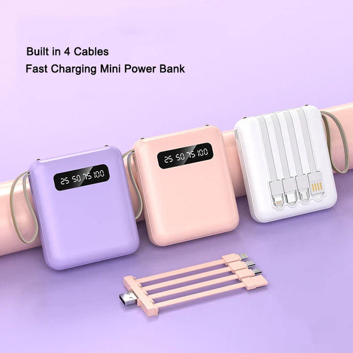 BowLift | Mini Powerbank with Mirror Display | 20,000 mAh | Quick Charge Function & Integrated Cables | For iPhone, Samsung, Xiaomi & more