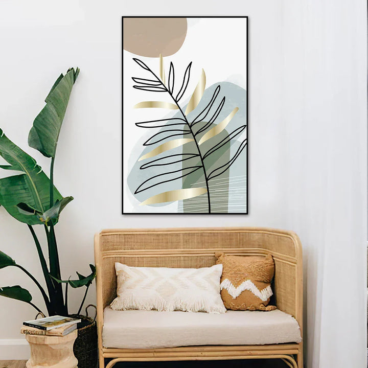 Set of 2PCS Botanical Abstract Line Art Leaves Wall Art Fine Art Canvas Prints Simple Nordic Pictures For Living Room Decor | Bowlift