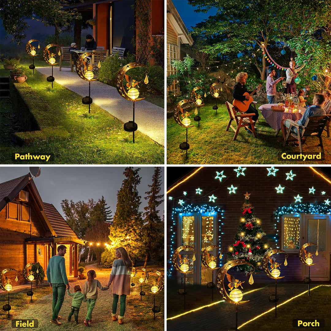 BowLift | Lunafeya Solar Garden Light with Moon & Fairy | Crackle Glass Ball | IP55 Waterproof | Romantic Decor for Path & Bed