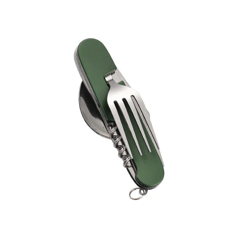 BowLift | 4-in-1 Outdoor Cutlery Set Camplico | Foldable Spoon, Fork, Knife & Bottle Opener | Stainless Steel & Compact | For Camping & Travel
