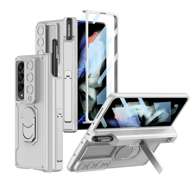 BowLift | Luxury Case with S Pen Holder and Hinge Screen Protection Ring Stand Case for Samsung Galaxy Z Fold 5 Z Fold 4