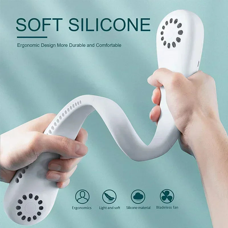 Portable Mini Neck Hanging Fan – Wearable USB Air-Cooled Fan for Summer, Outdoor Sports, Running, Travel, No Blades Design | Bowlift