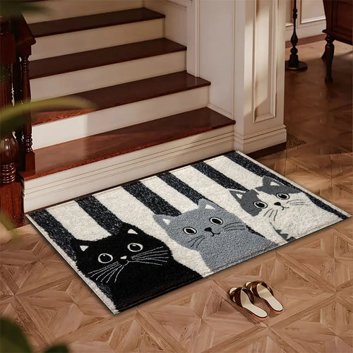 BowLift | Cat Rug Miyono | Soft & Waterproof | Non-slip Mat with Stripes & Cartoon Cat Design | For Bedroom, Hallway & Living Room