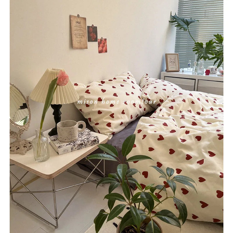 BowLift | CozyLove | Twin, Full & Queen Duvet Cover Set – Soft Korean-Style Bedding with Heart Design
