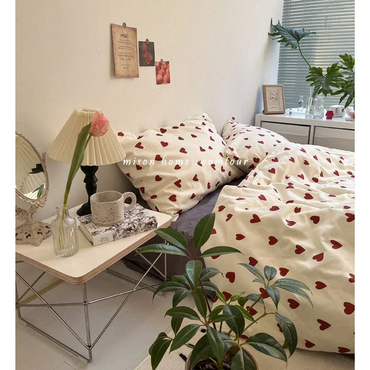 BowLift | CozyLove | Twin, Full & Queen Duvet Cover Set – Soft Korean-Style Bedding with Heart Design