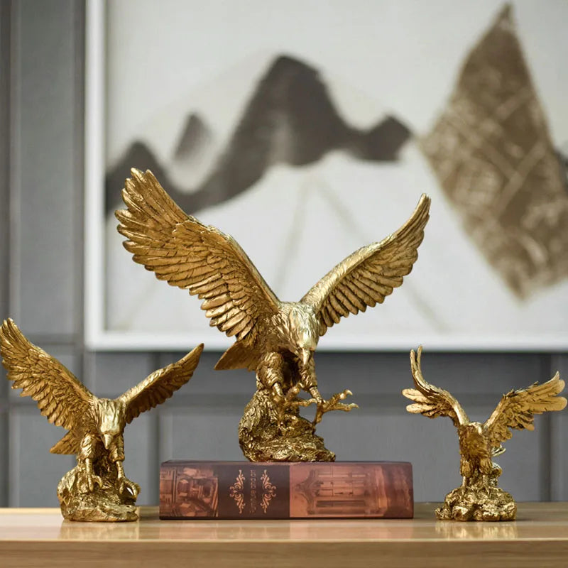 BowLift | Resin Golden Eagle Statue Art Animal Model Collection Ornament Home Office Desk Feng Shui Decor Figures simple