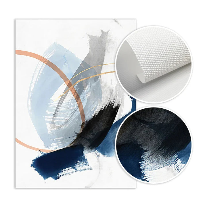 Modern Abstract Broad Stroke Wall Art Fine Art Canvas Prints Blue Beige With Hints Of Orange Golden Nordic Pictures For Living Room Decor | Bowlift