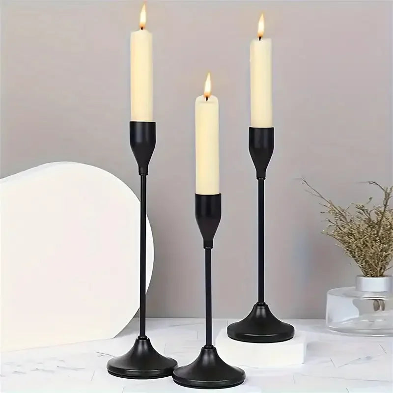 BowLift | Candle holder LumièreNoir | Set of 3 | Minimalist & Retro | Stainless Steel Black | For Wedding & Home Decor