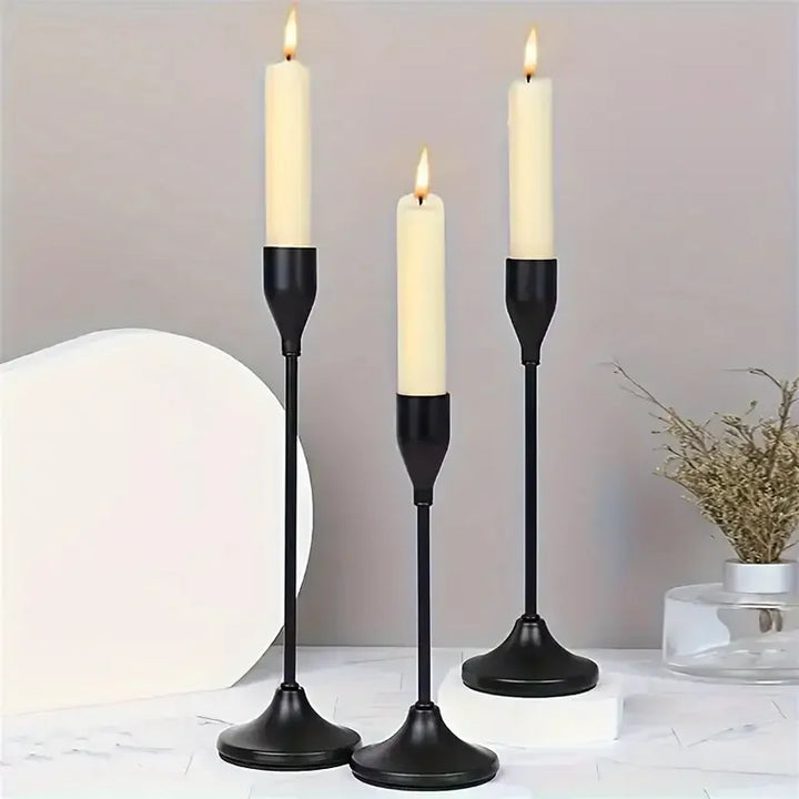 BowLift | Candle holder LumièreNoir | Set of 3 | Minimalist & Retro | Stainless Steel Black | For Wedding & Home Decor