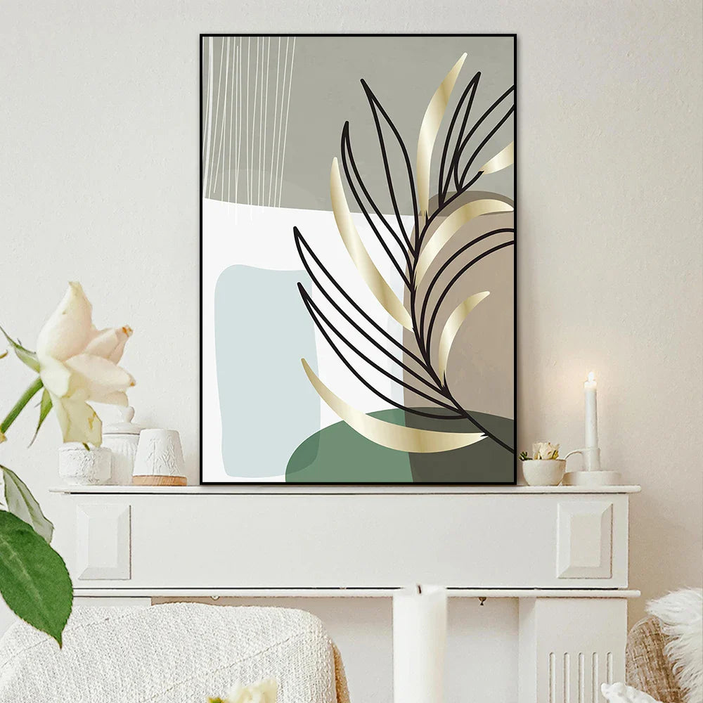 Set of 2PCS Botanical Abstract Line Art Leaves Wall Art Fine Art Canvas Prints Simple Nordic Pictures For Living Room Decor | Bowlift