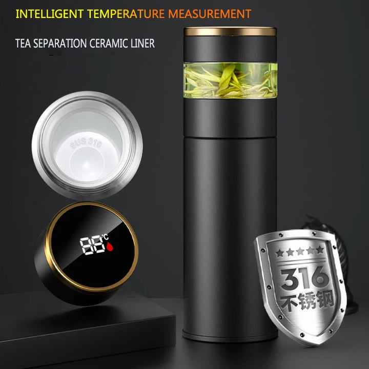 BowLift | ThermoBrew | Insulated bottle with LED temperature display & tea strainer | 450 ml | Stainless steel 304 | Black