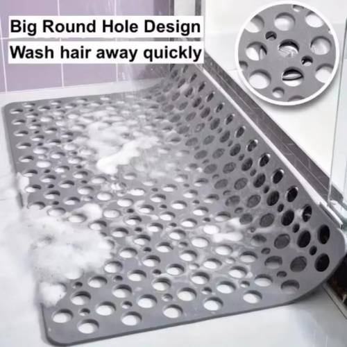 BowLift | Square Non-Slip Shower Mat with Suction Cups and Quick-Drain Round Hole Design