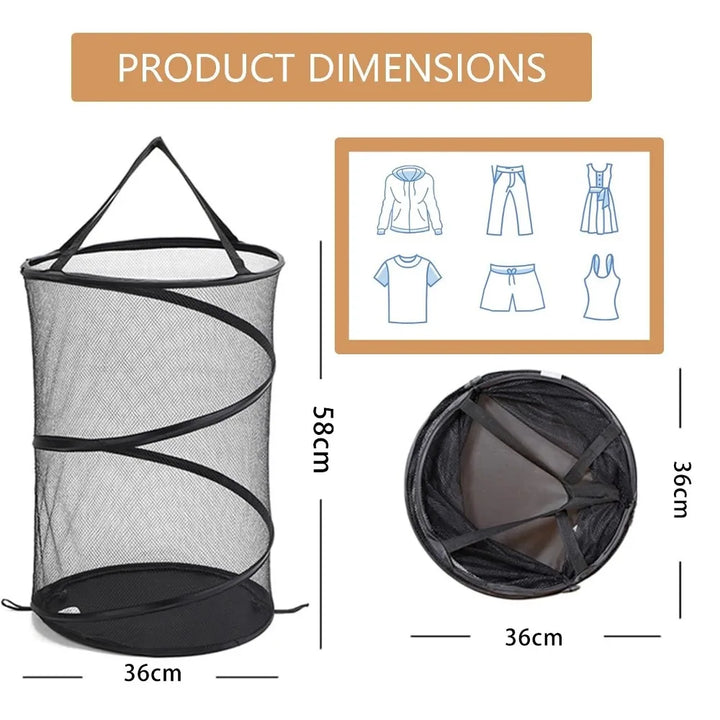 BowLift | SPIRAFOLD Laundry Basket | Foldable & Breathable | Mesh Design with Carry Handles | For Home, Bathroom & Student Apartment