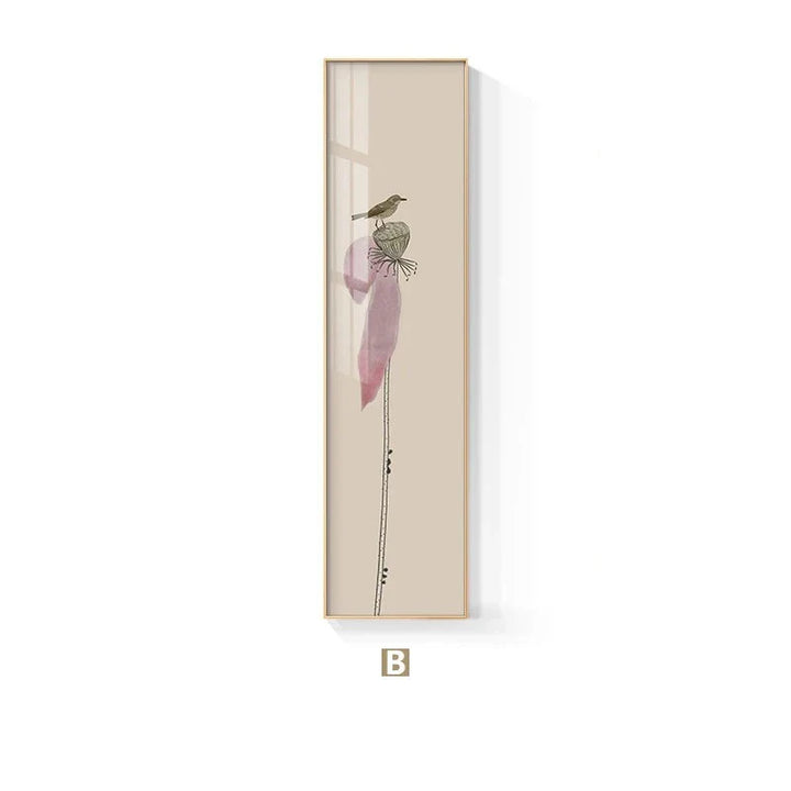 Minimalist Floral Birds & Butterfly Wall Art Fine Art Canvas Prints Tall Vertical Format Pictures For Foyer Lobby Reception Room Art Decor | Bowlift