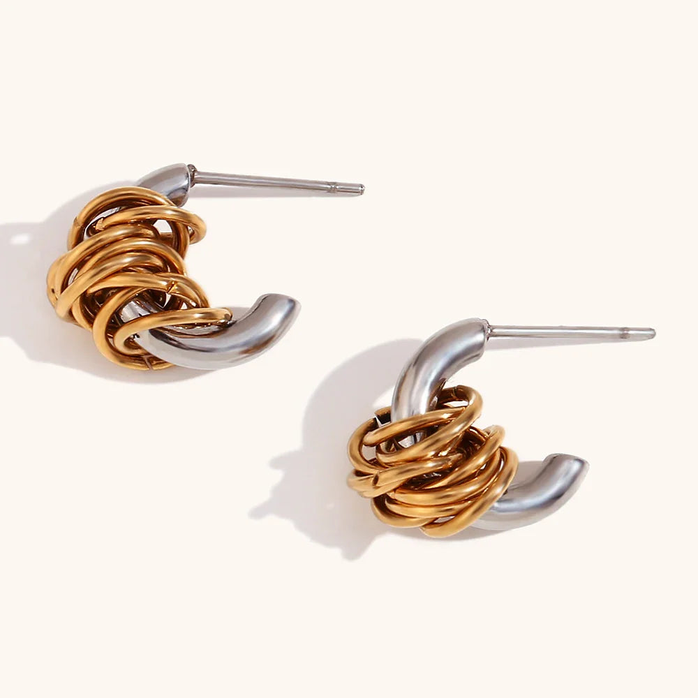 BowLift | Dainty Two Tone C Hoop Wrapped Earrings