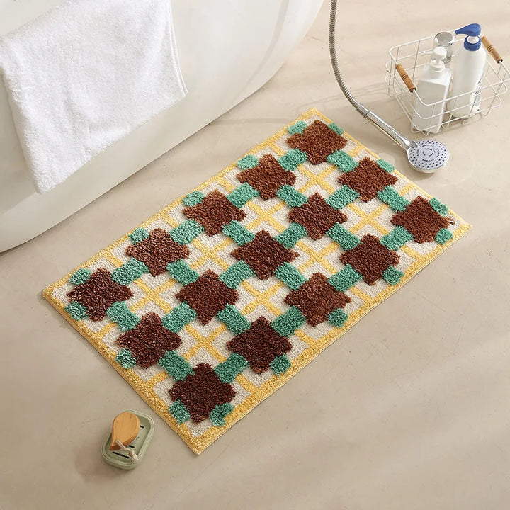 Abstract Grid Tufted Bath Mat | Bowlift