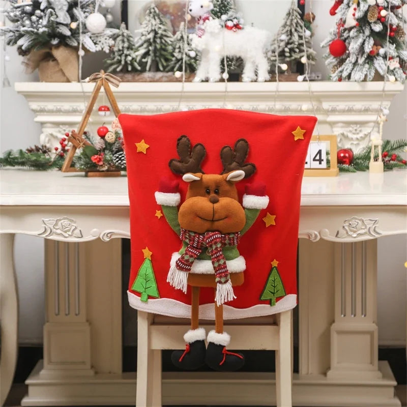 BowLift | Jolivine | Christmas Chair Cover | Santa, Snowman & Reindeer Design | Festive Chair Decoration for Christmas & New Year | Soft & Washable