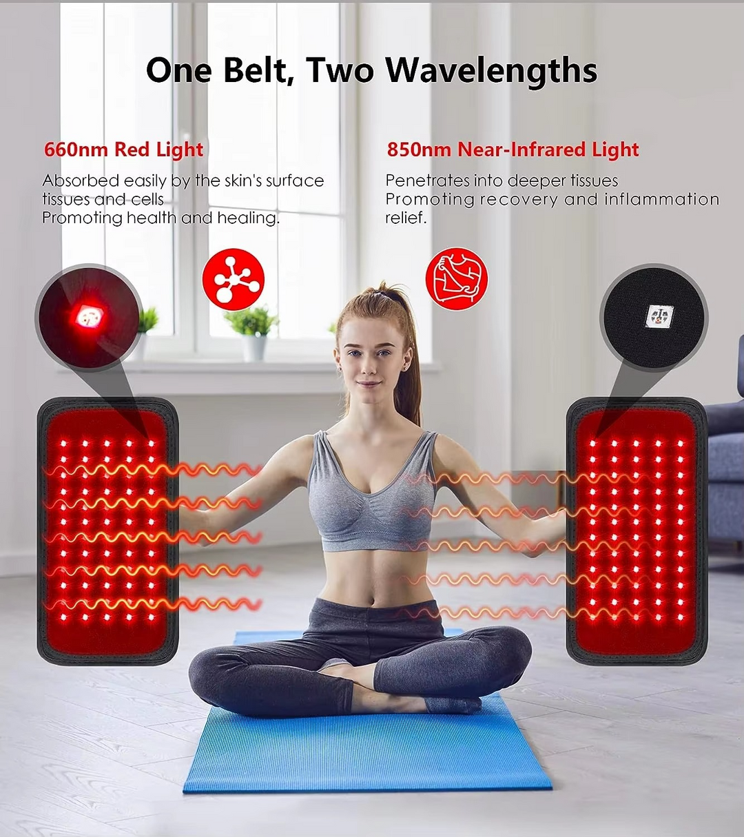 BowLift | Red & Infrared LED Slimming Belt with Heat Therapy – 60 Light Beads, 850nm & 660nm Wavelengths