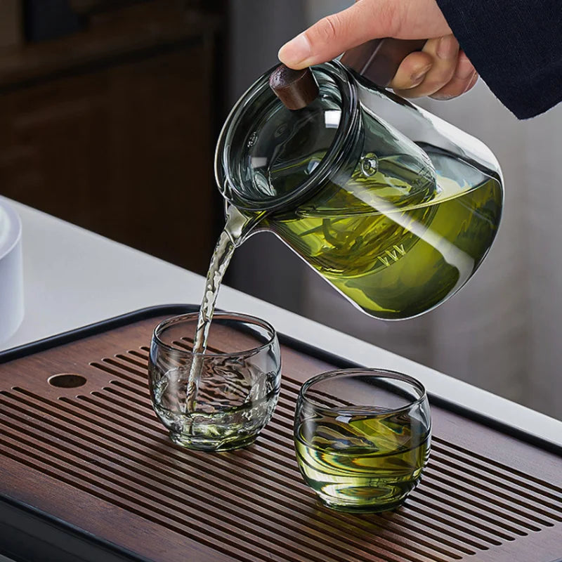 BowLift | GIANXI Retro Glass Teapot Wood Handle Chinese Tea Ceremony Transparent Teawear Set Cup Filter High Boron Silicon Pot  530ML