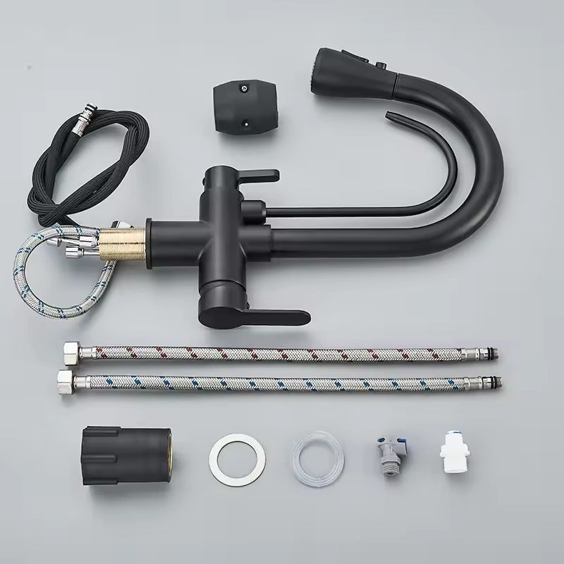 Matte Black Filter Faucet for the Kitchen, Pull-Out Spray, 360° Rotation, Three-Way Water Filter Tap, Sink Mixer | Bowlift