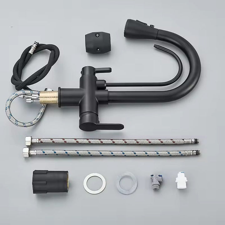 Matte Black Filter Faucet for the Kitchen, Pull-Out Spray, 360° Rotation, Three-Way Water Filter Tap, Sink Mixer | Bowlift