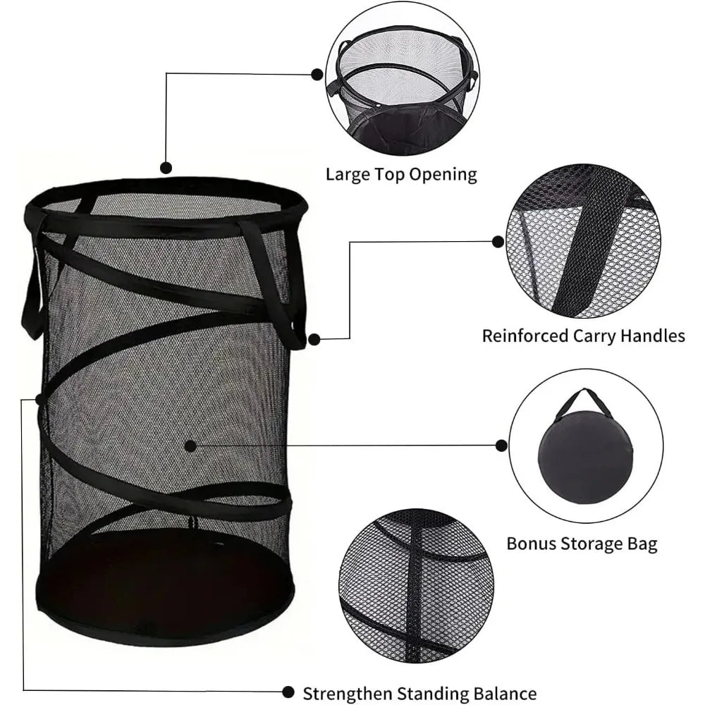 BowLift | SPIRAFOLD Laundry Basket | Foldable & Breathable | Mesh Design with Carry Handles | For Home, Bathroom & Student Apartment