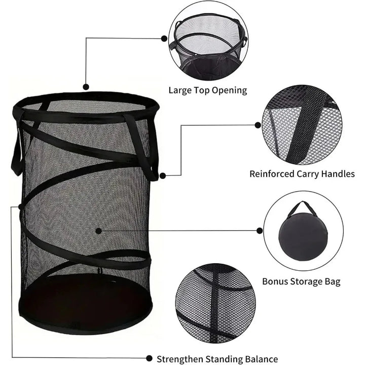 BowLift | SPIRAFOLD Laundry Basket | Foldable & Breathable | Mesh Design with Carry Handles | For Home, Bathroom & Student Apartment