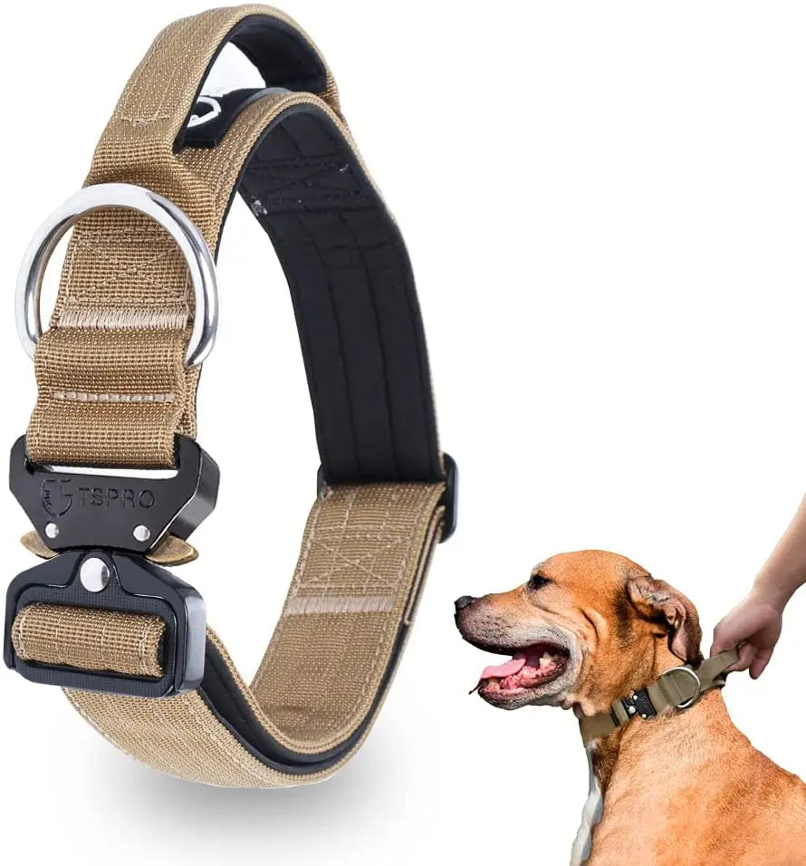 Tactical Dog Collar with Metal Buckle & Handle Bowlift