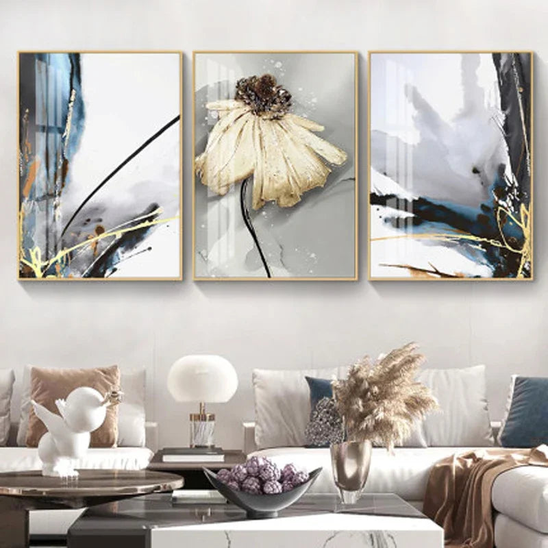 Modern Abstract Floral Wall Art Fine Art Canvas Prints Blue Gray Botanical Pictures For Living Room Bedroom Wall Art Decor | Bowlift