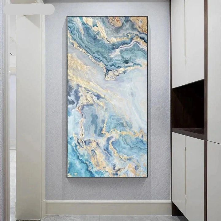 Blue Golden Liquid Marble Essence Wall Art Fine Art Canvas Prints Pictures For Modern Apartment Luxury Living Room Art Decor | Bowlift