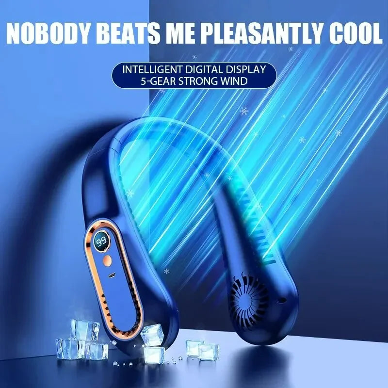 Hanging neck fan portable summer air cooler USB cooling fan with 5 speeds and digital displays - super technology and bladeless | Bowlift