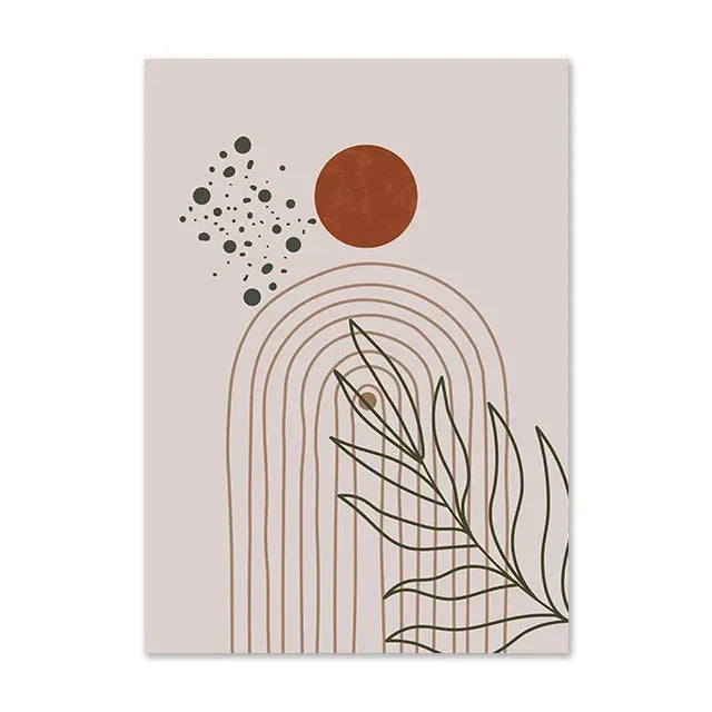 Terracotta Moon Abstract Bohemian Botanical Still Life Wall Art Fine Art Canvas Prints Gallery Wall Pictures For Modern Living Room Dining Room Art Decor | Bowlift