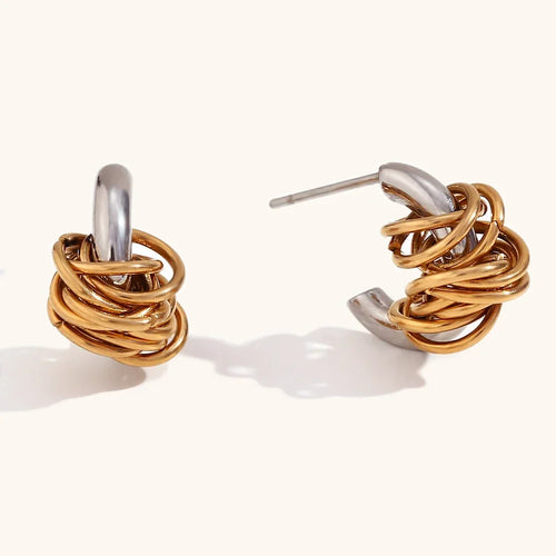 BowLift | Dainty Two Tone C Hoop Wrapped Earrings
