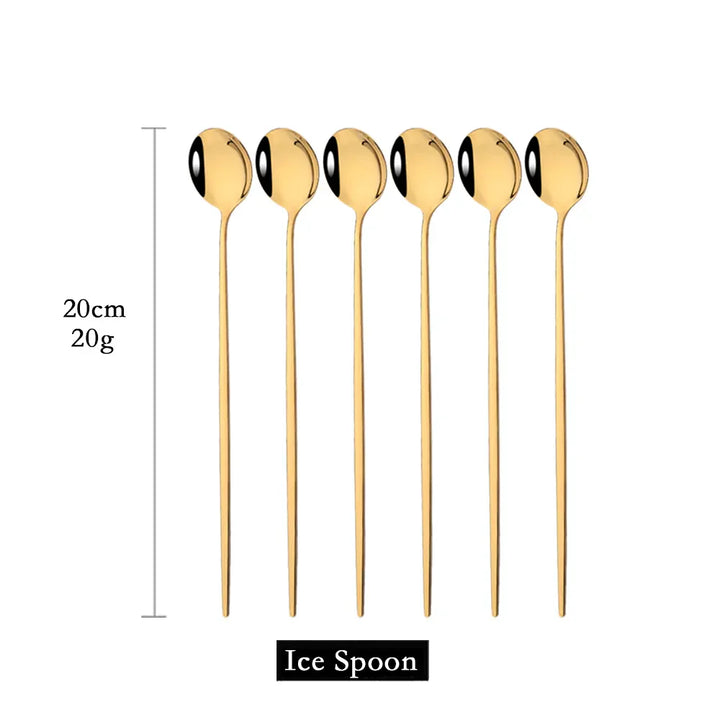 BowLift | Golden 6-piece Long Handle Spoon Set