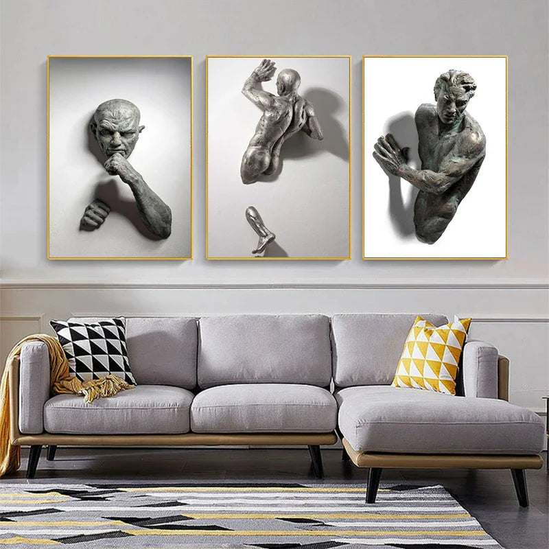 Modern Urban Abstract Iron Statue Wall Art Fine Art Canvas Prints 3d Visualization Figure Art Pictures For Minimalist Apartment Wall Decor | Bowlift