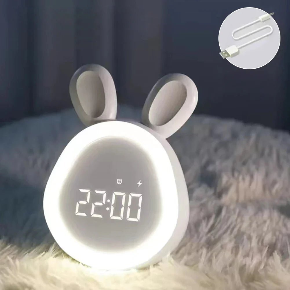 Rabbit-Shaped Kids' Alarm Clock with LED Night Light - BunniGlow | Bowlift