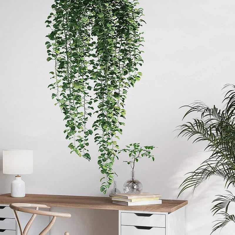Realistic Green Vines Wall Decal 54x105cm Green Leaves Wall Sticker Removable Peel and Stick PVC Vinyl Wall Mural For Creative DIY Home Decor | Bowlift
