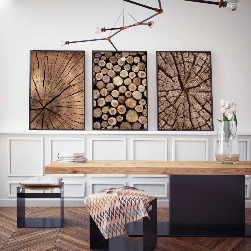 Natural Wood Tree Rings Wall Art Posters Fine Art Canvas Prints Pictures For Modern Farmhouse Living Room Scandinavian Style Home Decor | Bowlift