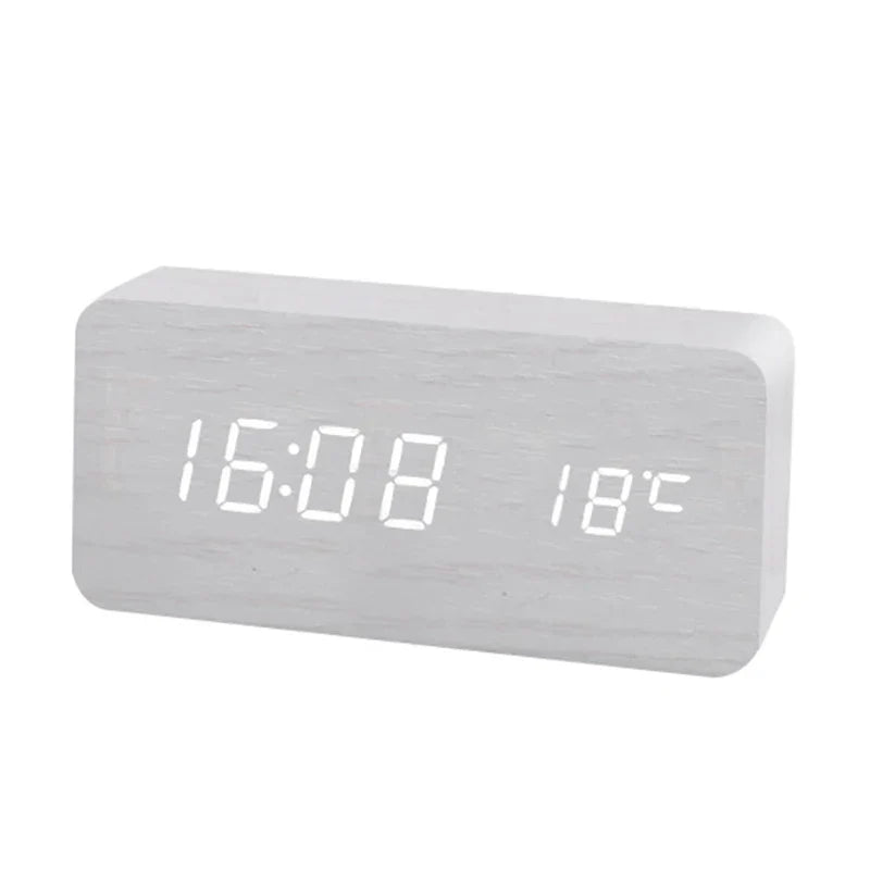 Digital LED wooden clock with temperature display, alarm function and modern design – Perfect for bedroom or office, energy-saving and stylish | Bowlift