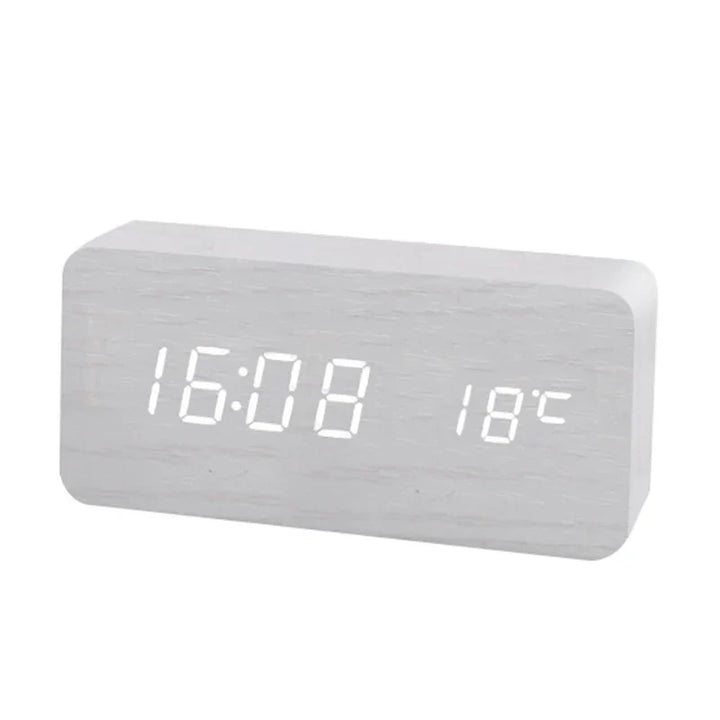 Digital LED wooden clock with temperature display, alarm function and modern design – Perfect for bedroom or office, energy-saving and stylish | Bowlift