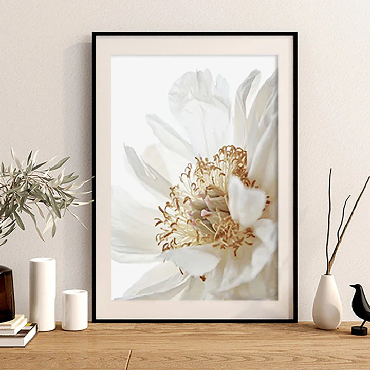 Modern White & Golden Floral Wall Art Fine Art Canvas Prints Pictures For Living Room Dining Room Bedroom Art Decor (Set of 3Pcs) | Bowlift