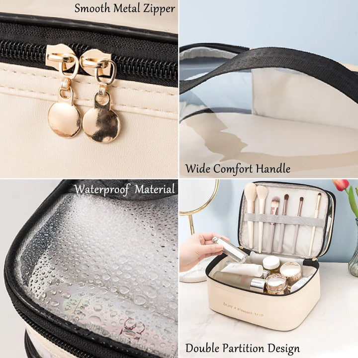 BowLift | Cosmetic Bag Lunavie | Double-Layer & Waterproof | Large Capacity | Transparent Lid