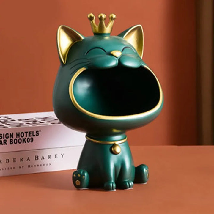 BowLift | Fortune Crown Big Mouth Cat Entrance Key Holder Decorative Ornament, Light Luxury Housewarming Gift Sculpture